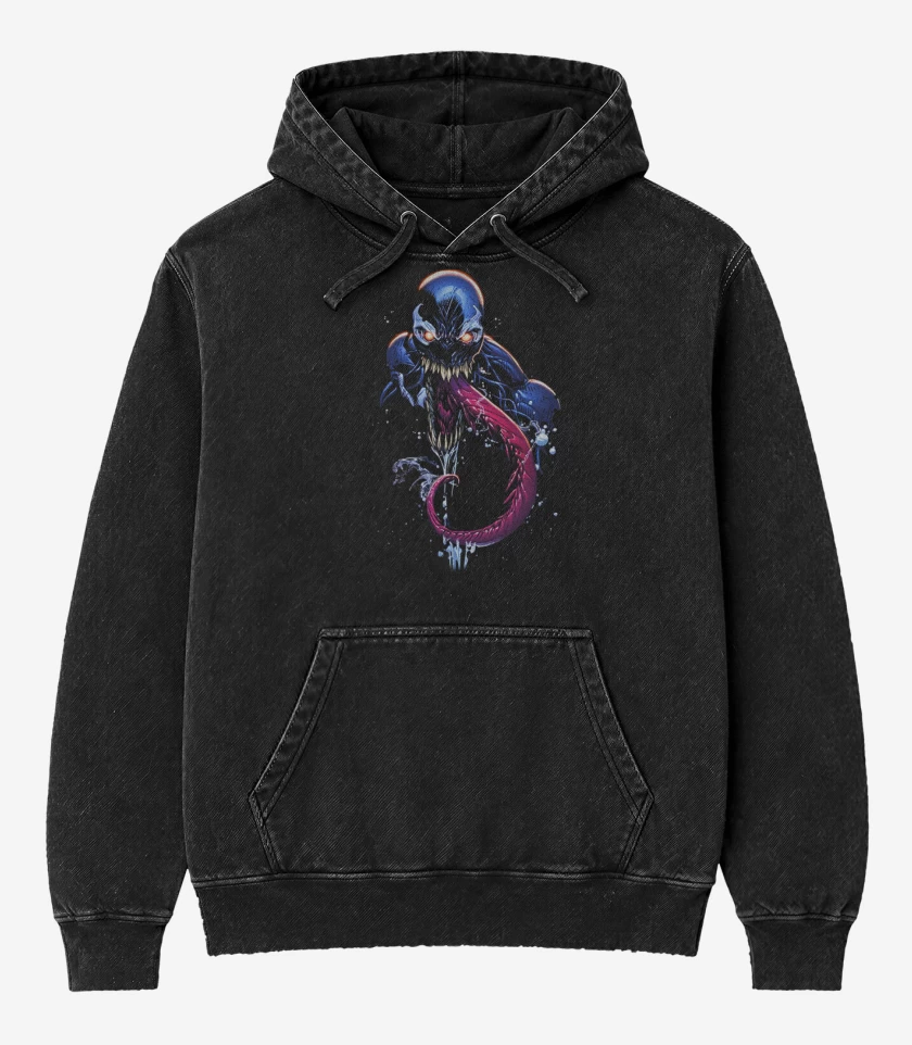 Poleron Canguro Acid Wash Negro de venom 5