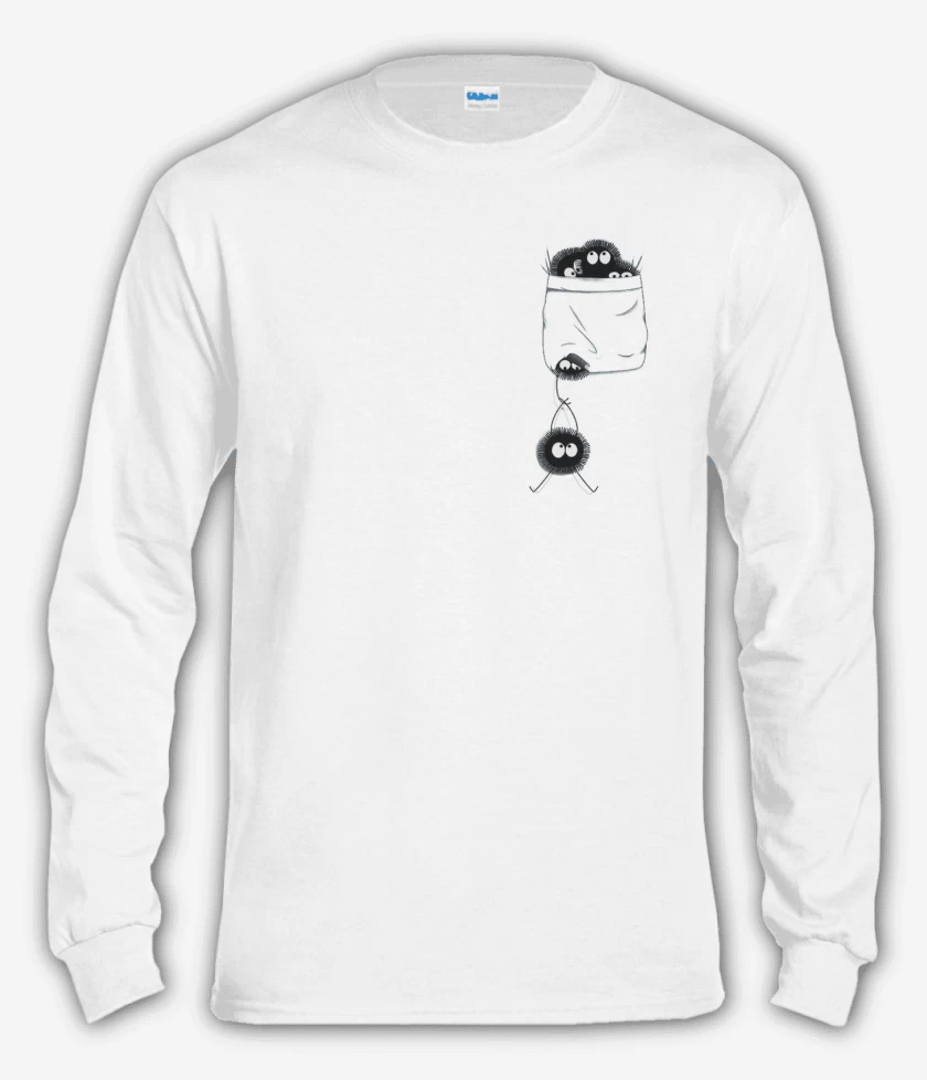Polera manga larga Blanco de Totoro bolsillo