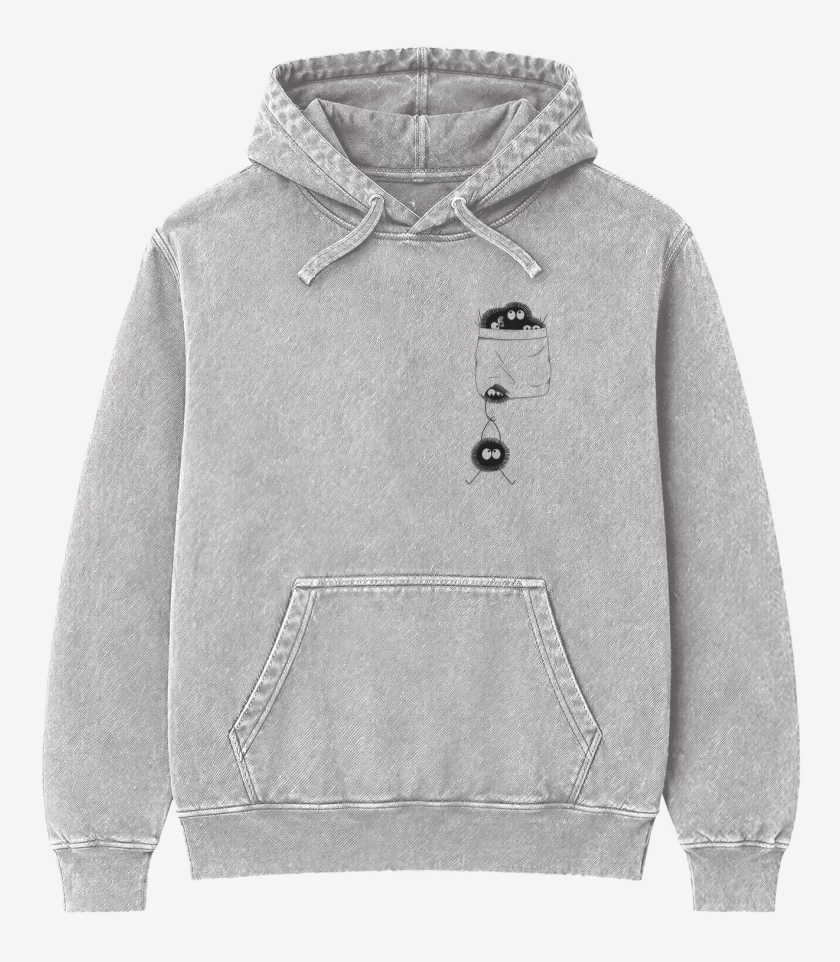 Poleron Canguro Acid Wash Gris Melange de Totoro bolsillo