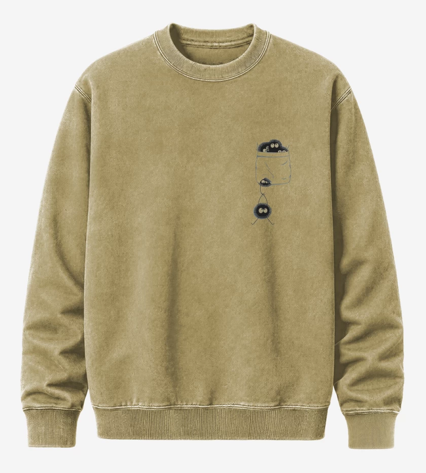 Poleron Polo Acid Wash Beige de Totoro bolsillo