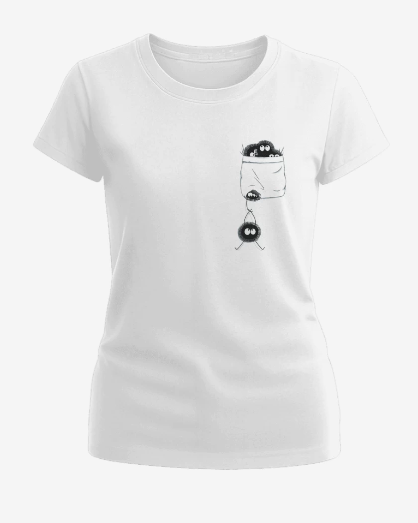 Polera de Mujer Blanco de Totoro bolsillo