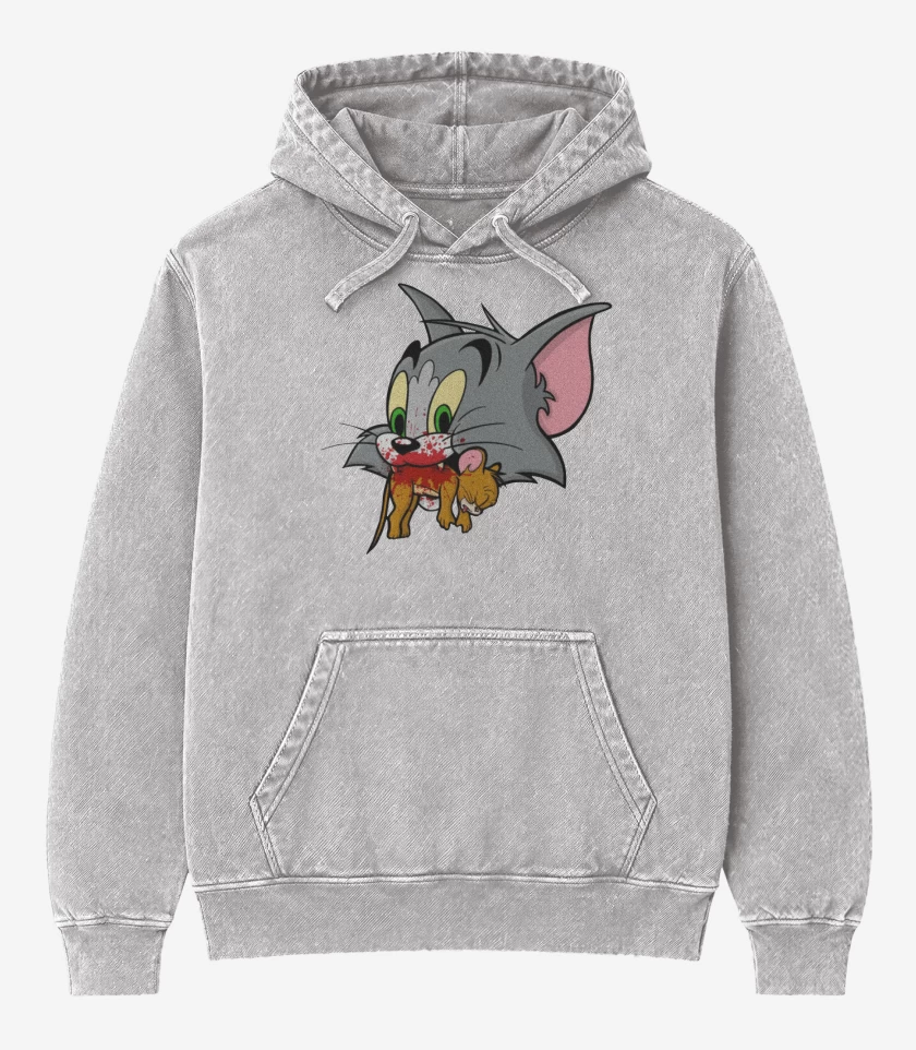 Poleron Canguro Acid Wash Gris Melange de Tom y Jerry 