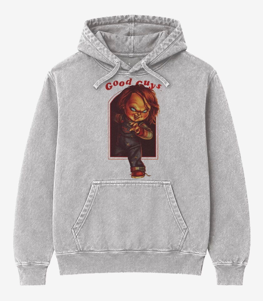 Poleron Canguro Acid Wash Gris Melange de Chucky Good guys