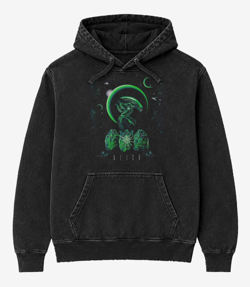 Poleron Canguro Acid Wash Negro de Alien 
