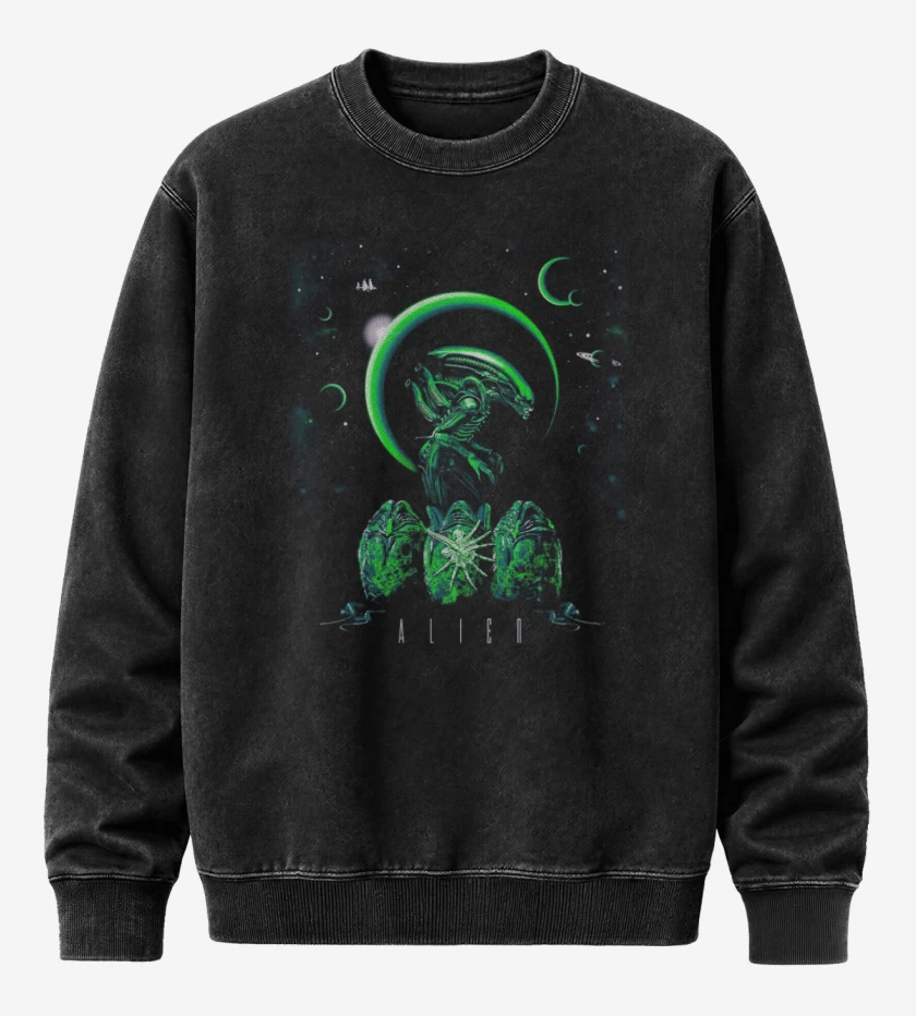 Poleron Polo Acid Wash Negro de Alien 