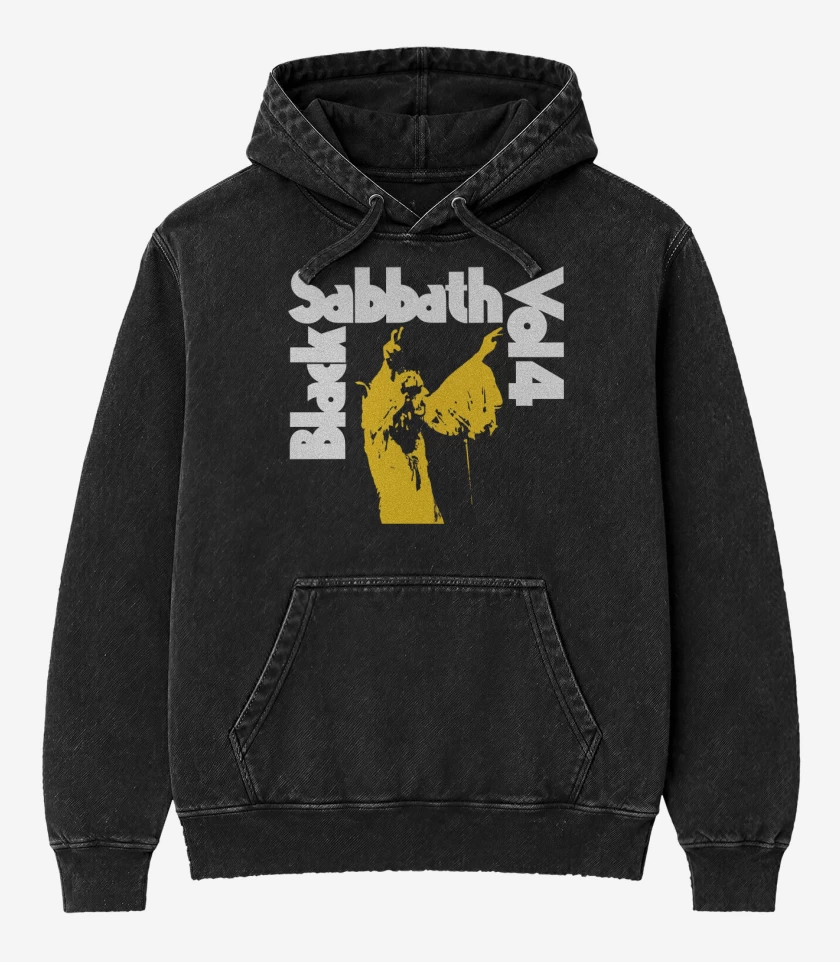 Poleron Canguro Acid Wash Negro de Black Sabbath Vol 4