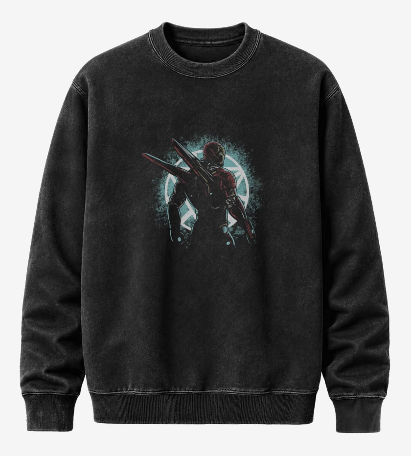 Poleron Polo Acid Wash Negro de Hombre de hierro guerra infinita