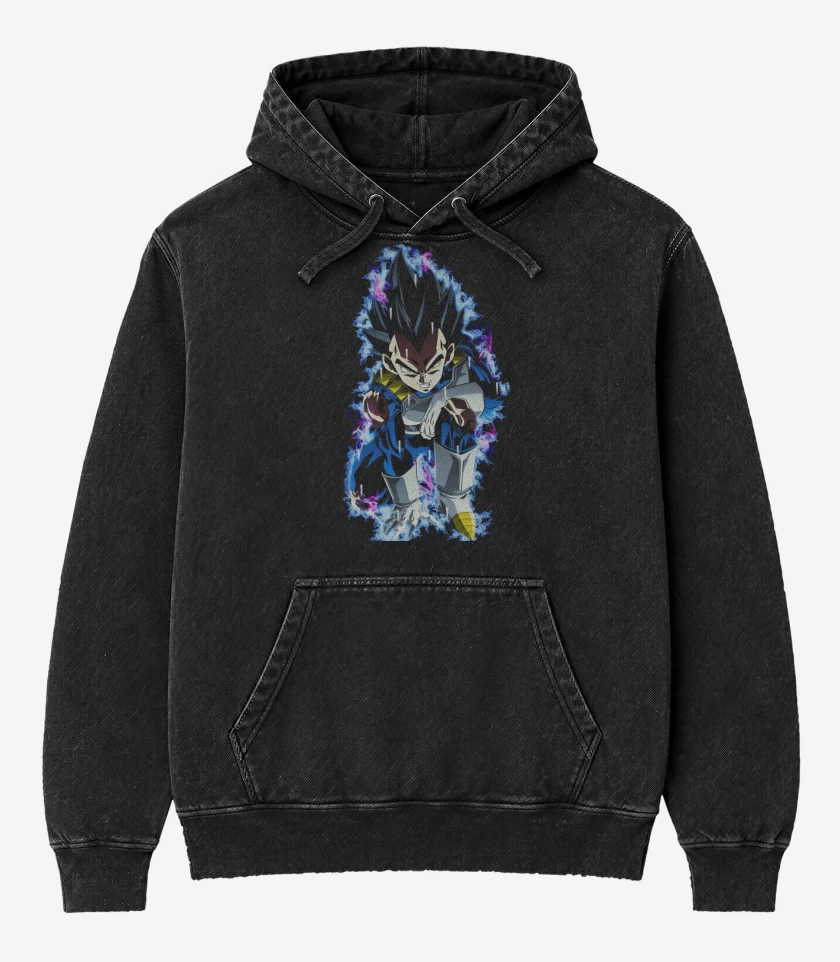 Poleron Canguro Acid Wash Negro de Vegeta dragon ball super