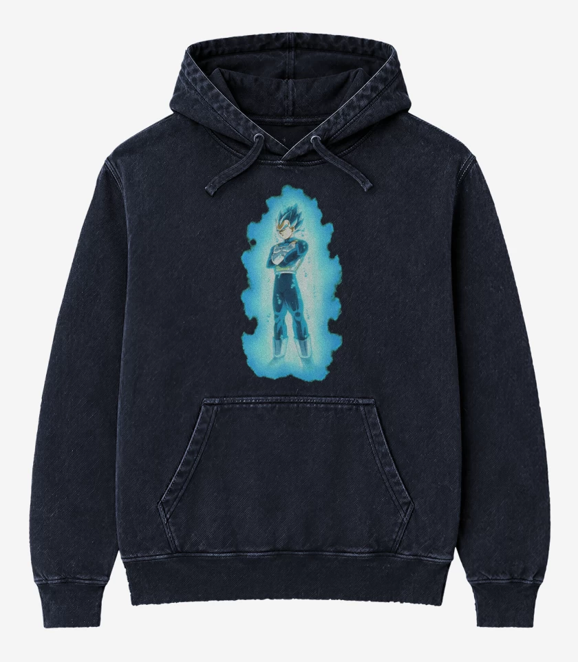 Poleron Canguro Acid Wash Azul Marino de Vegeta dios kii blue