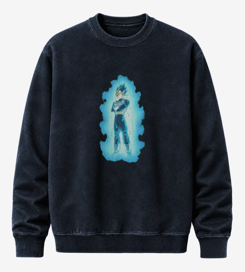 Poleron Polo Acid Wash Azul Marino de Vegeta dios kii blue