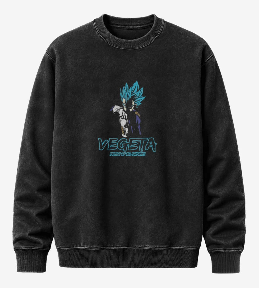 Poleron Polo Acid Wash Negro de Vegeta blue principe de todos los sayans