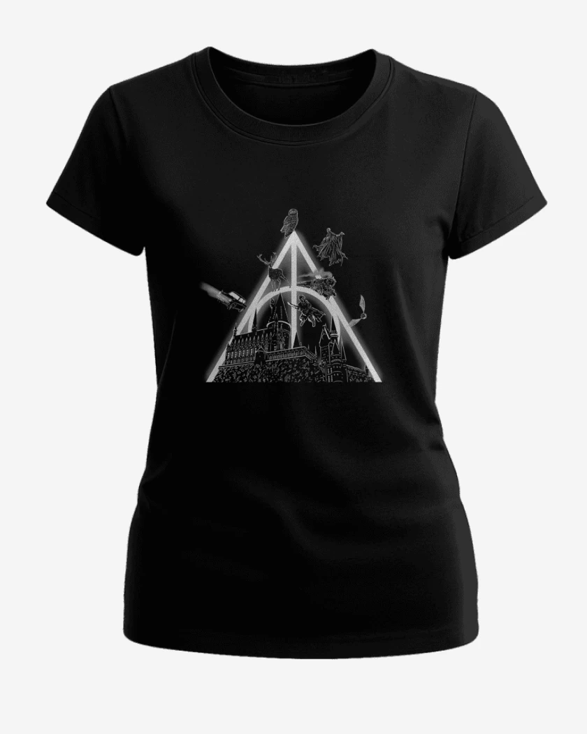 Polera de Mujer Negro de Harry Potter castillo hogwarts