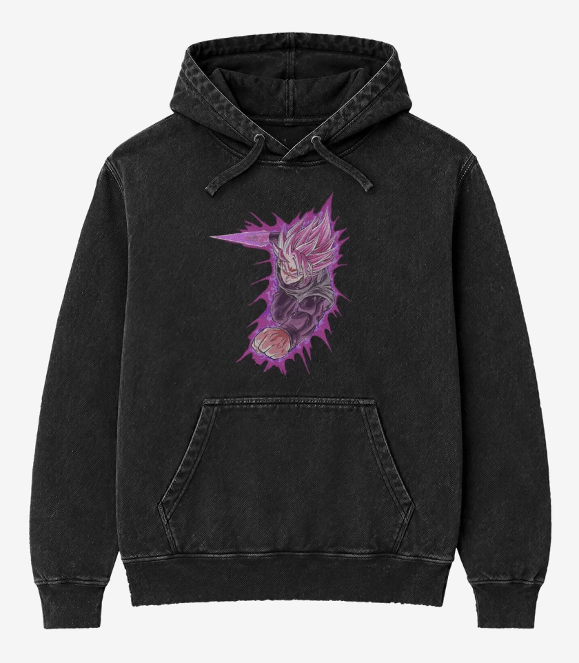 Poleron Canguro Acid Wash Negro de Black Goku