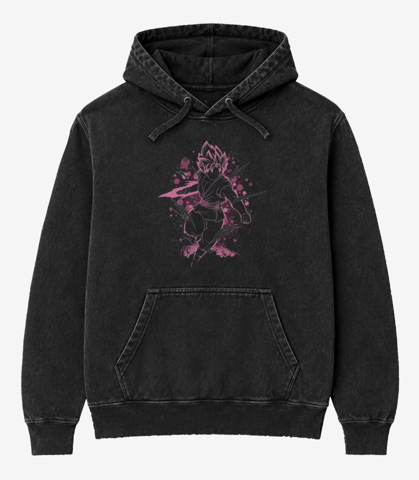 Poleron Canguro Acid Wash Negro de Blackgoku zamas 