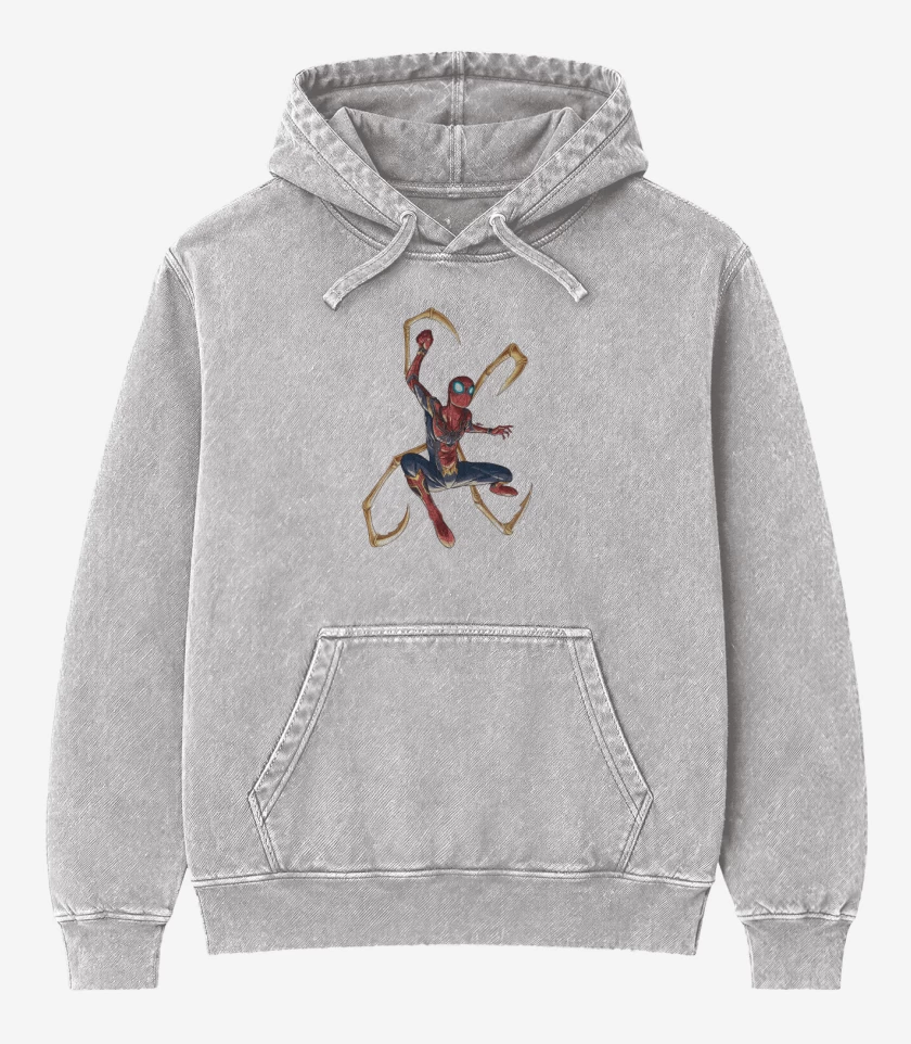 Poleron Canguro Acid Wash Gris Melange de Araña de hierro tenazas 
