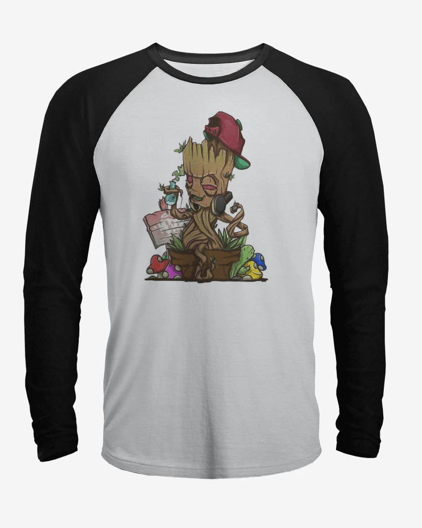 Polera Raglan Blanco / Negro de groot weed