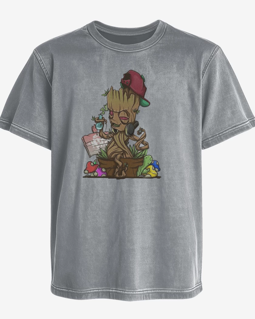 Polera desgastada Gris Melange de groot weed