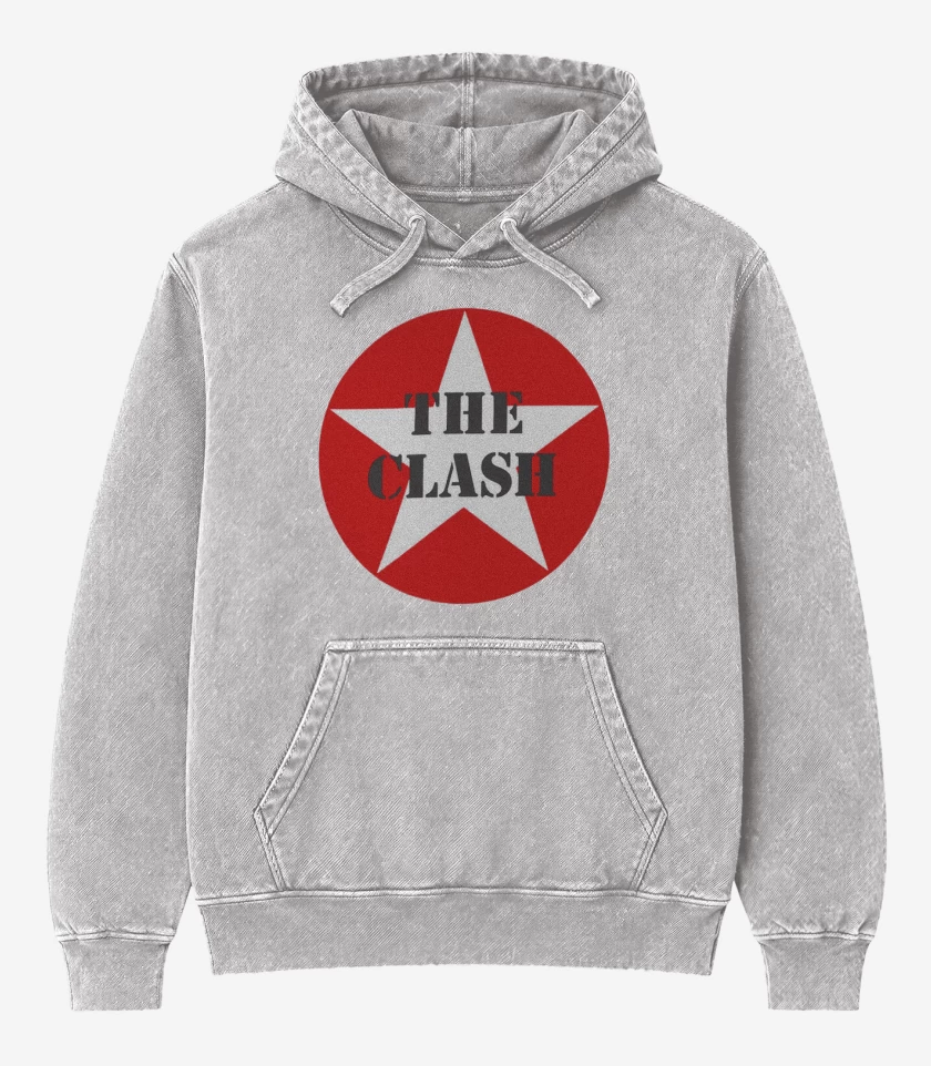 Poleron Canguro Acid Wash Gris Melange de The Clash
