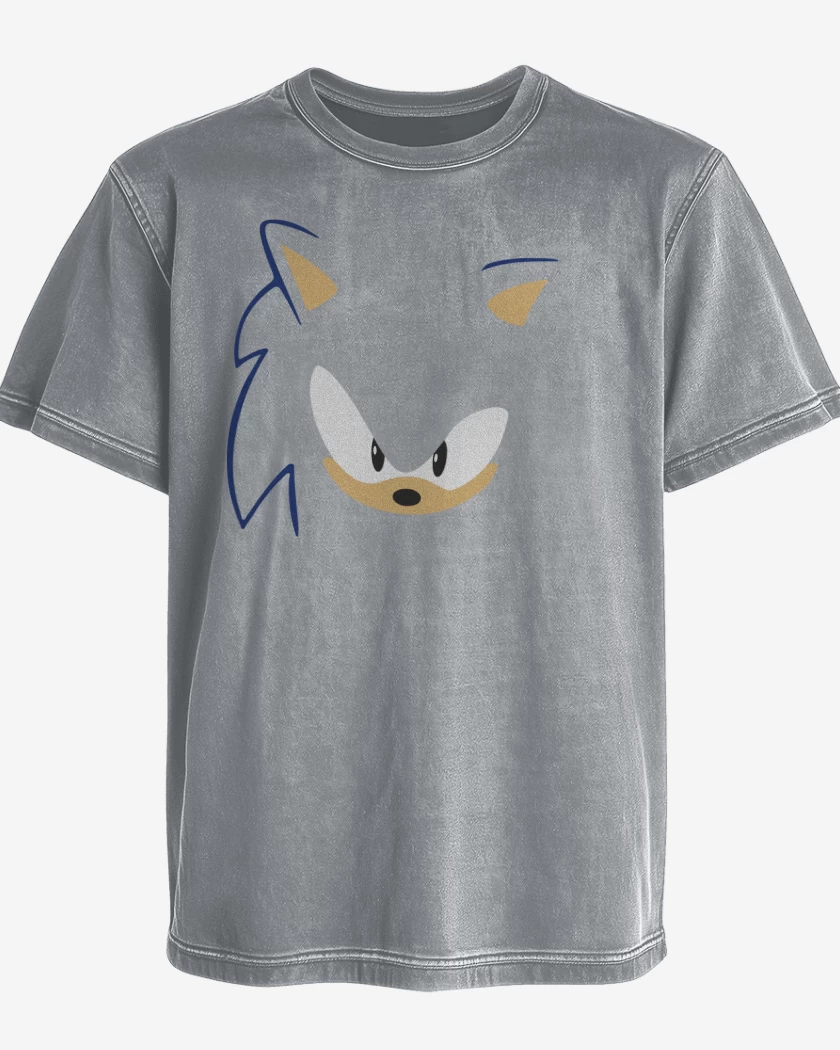 Polera desgastada Gris Melange de Sonic Face