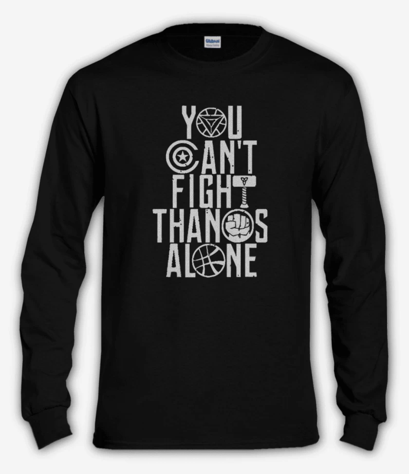 Polera manga larga Negro de No puedes vencer a thanos  solo