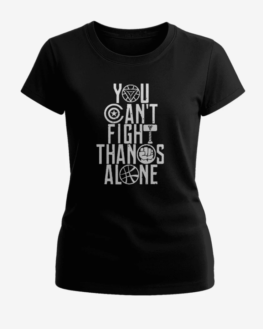 Polera de Mujer Negro de No puedes vencer a thanos  solo