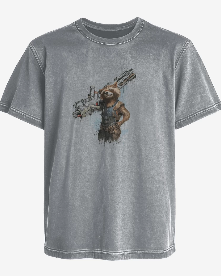 Polera desgastada Gris Melange de Rocket gun