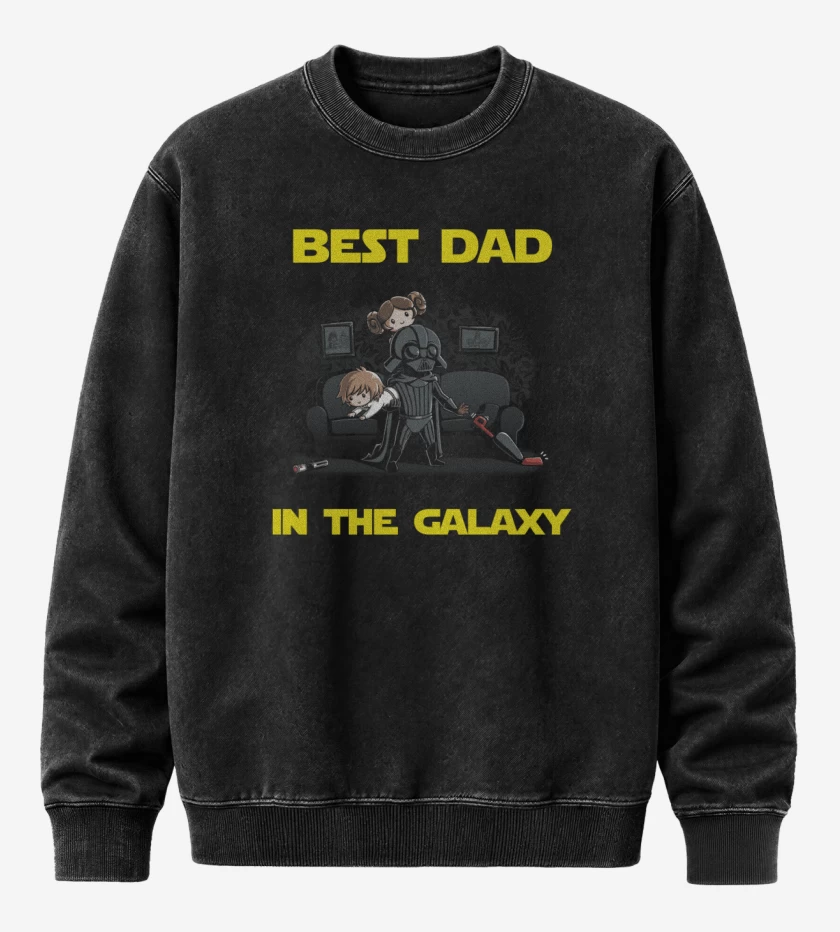 Poleron Polo Acid Wash Negro de Best dad in the galaxy hogareño
