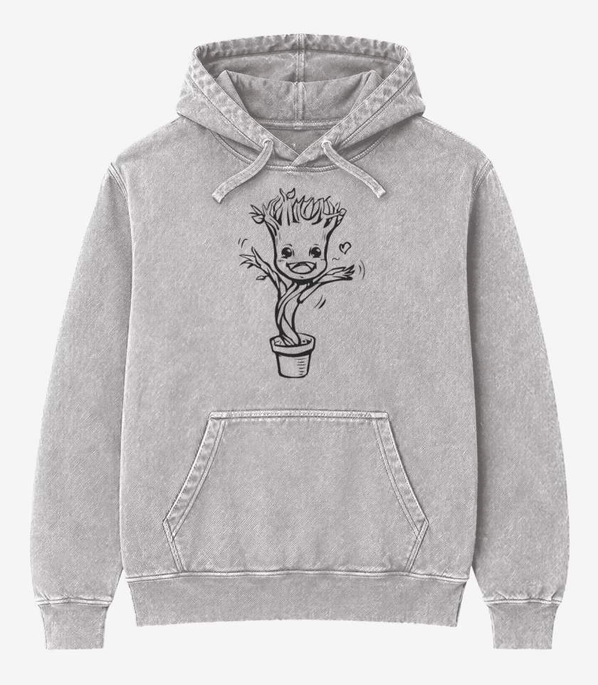 Poleron Canguro Acid Wash Gris Melange de Ramita bebe
