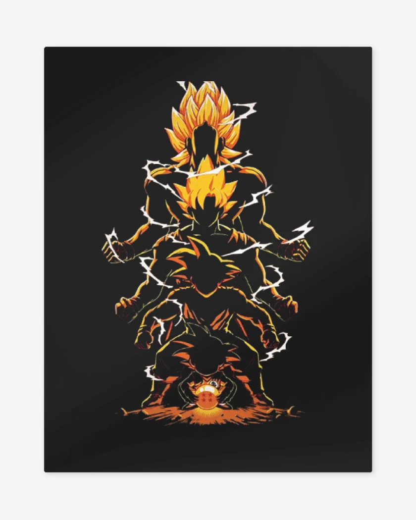 Print metalico Negro de Goku evoluciones super saiyan