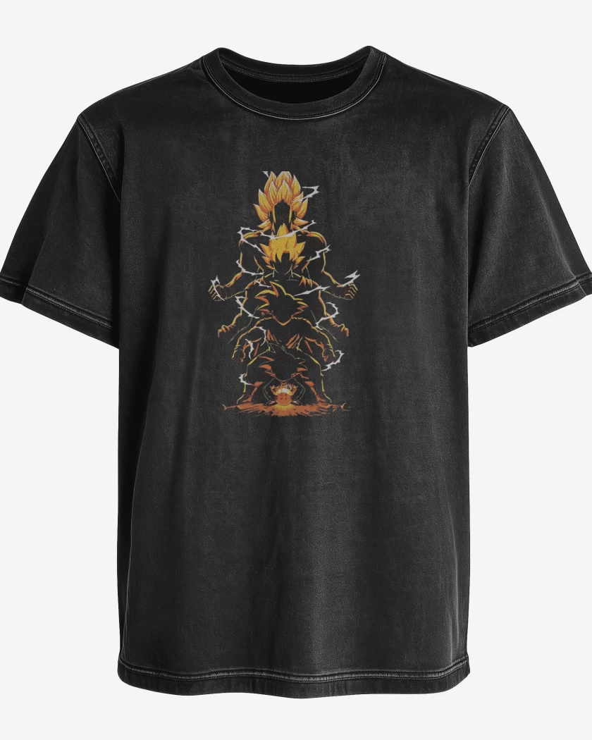 Polera desgastada Negro de Goku evoluciones super saiyan