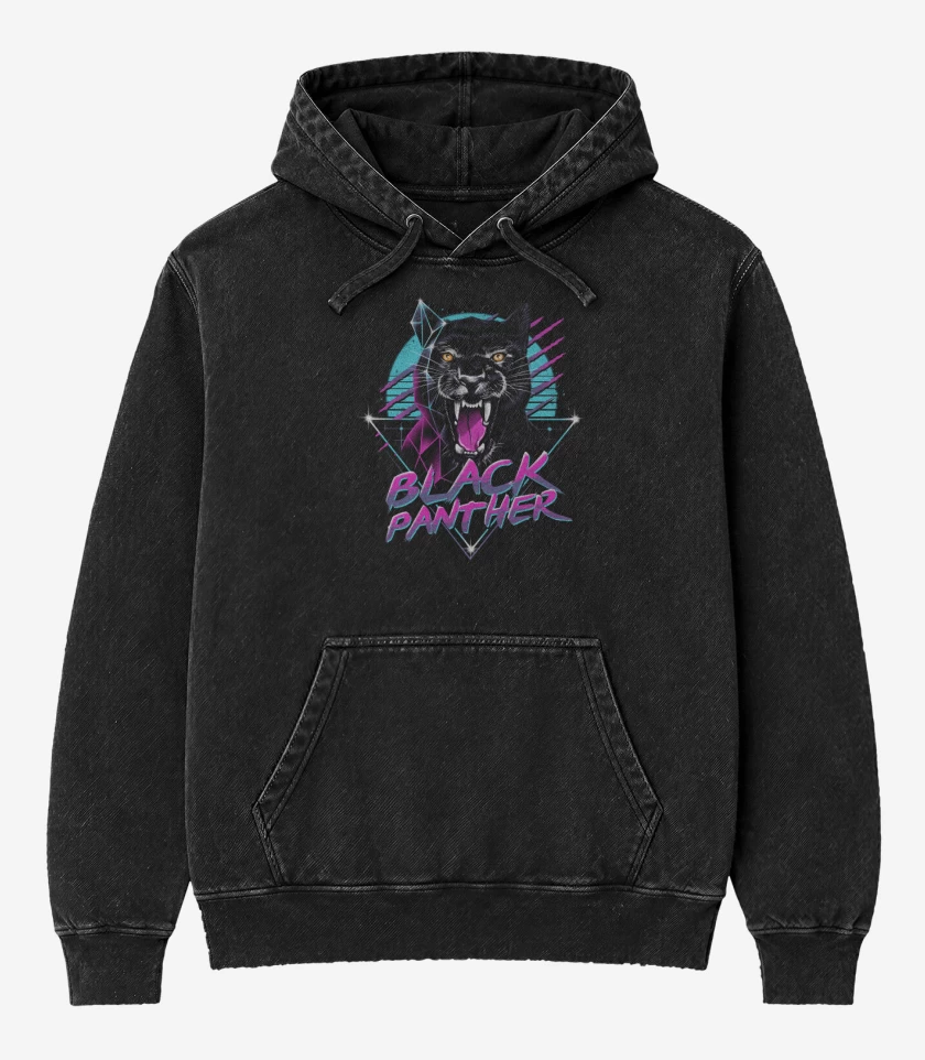 Poleron Canguro Acid Wash Negro de Pantera