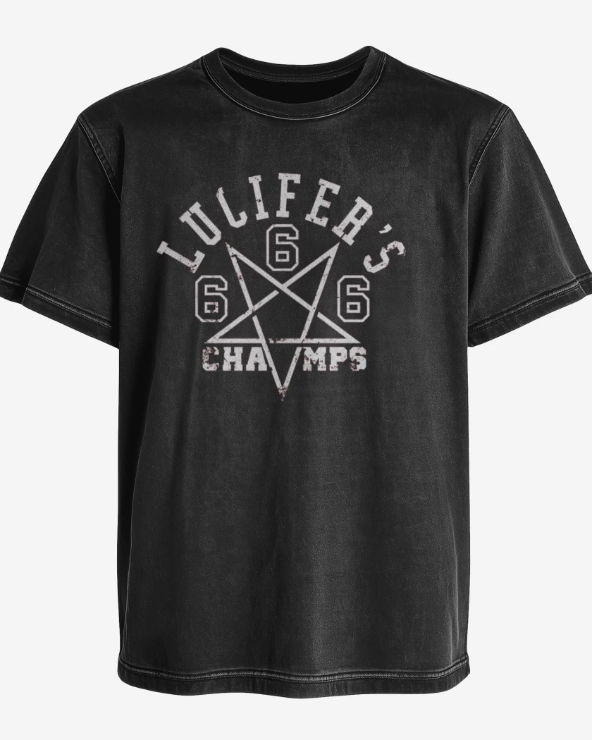 Polera desgastada Negro de Lucifer Team
