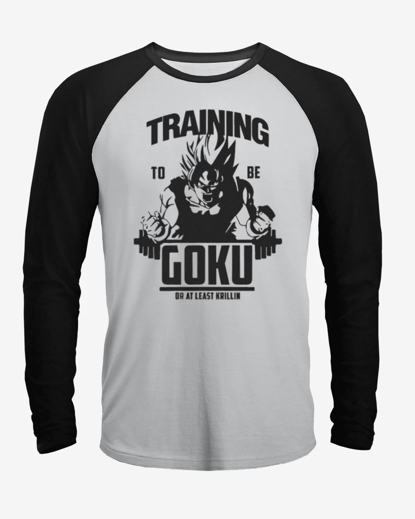 Polera Raglan Blanco / Negro de Training to beat goku 2
