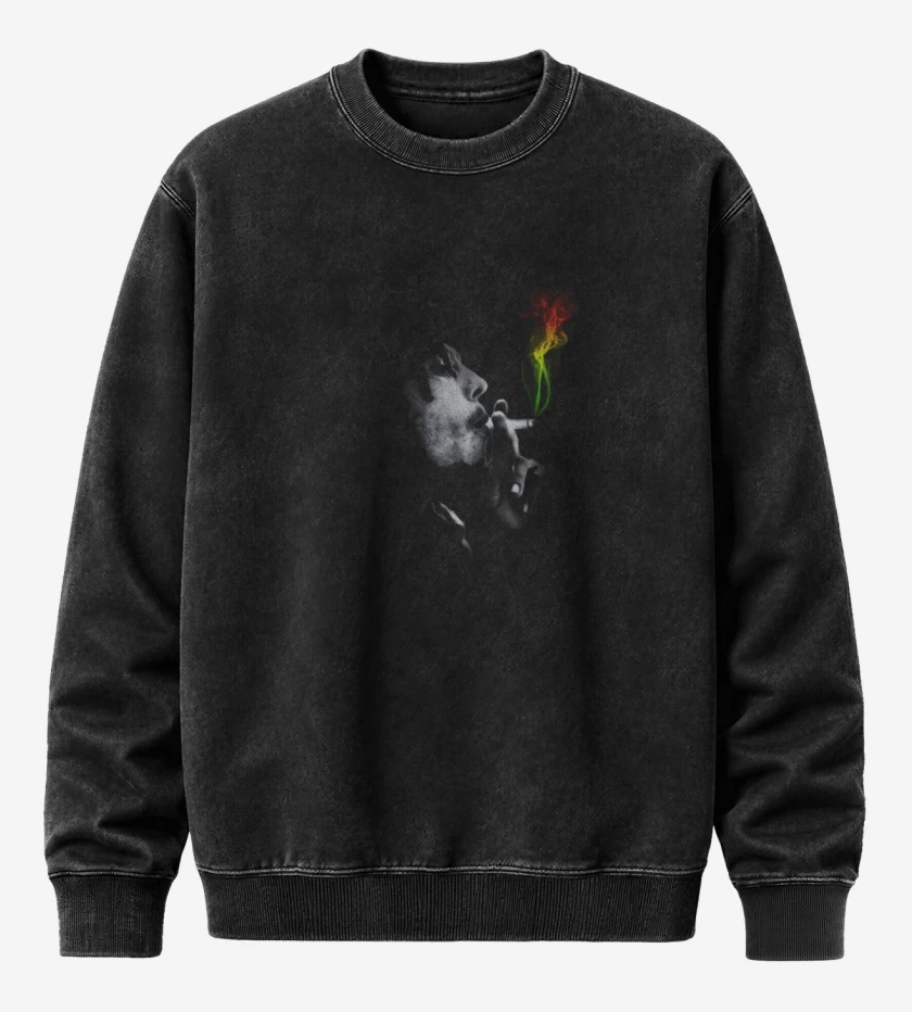 Poleron Polo Acid Wash Negro de Bob Marley