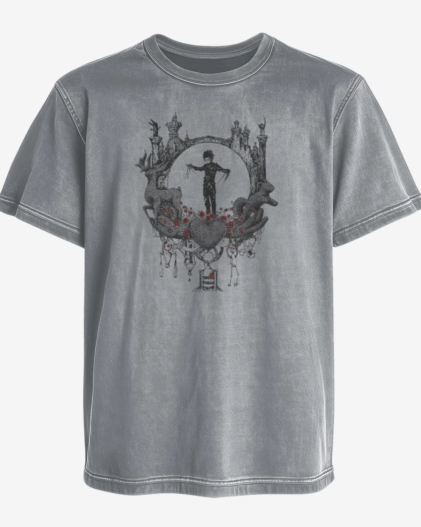 Polera desgastada Gris Melange de Hombre manos de tijera