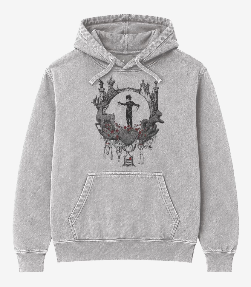 Poleron Canguro Acid Wash Gris Melange de Hombre manos de tijera