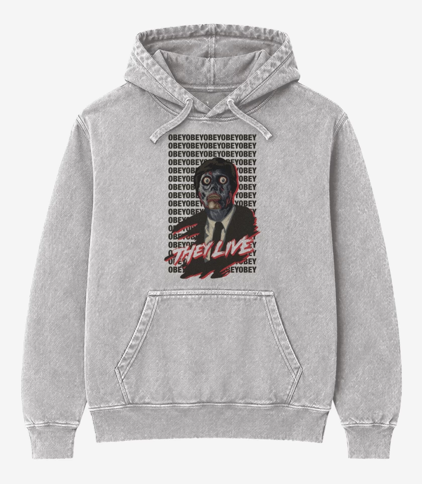 Poleron Canguro Acid Wash Gris Melange de They live