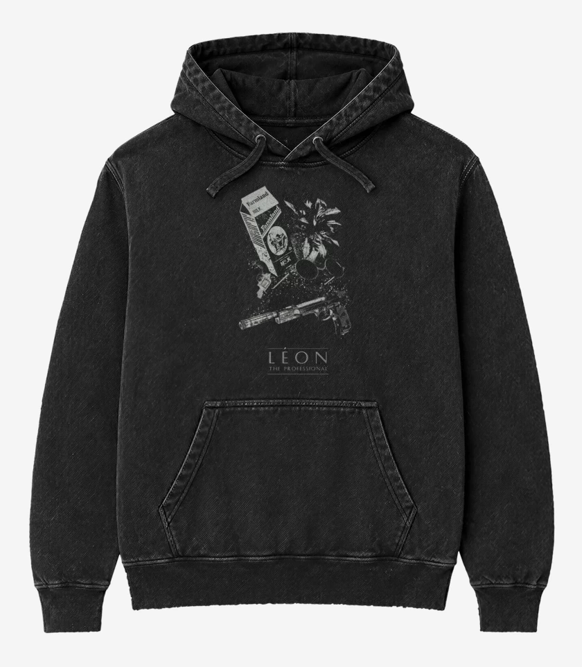 Poleron Canguro Acid Wash Negro de Leon the professional