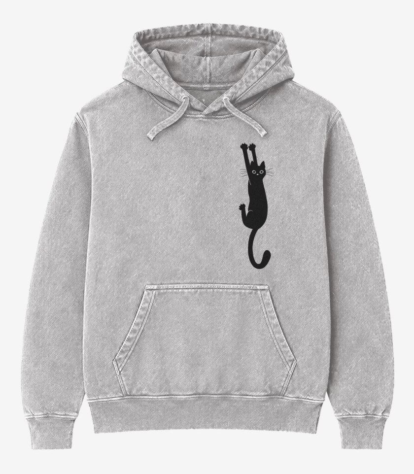 Poleron Canguro Acid Wash Gris Melange de Gat@ Negr@