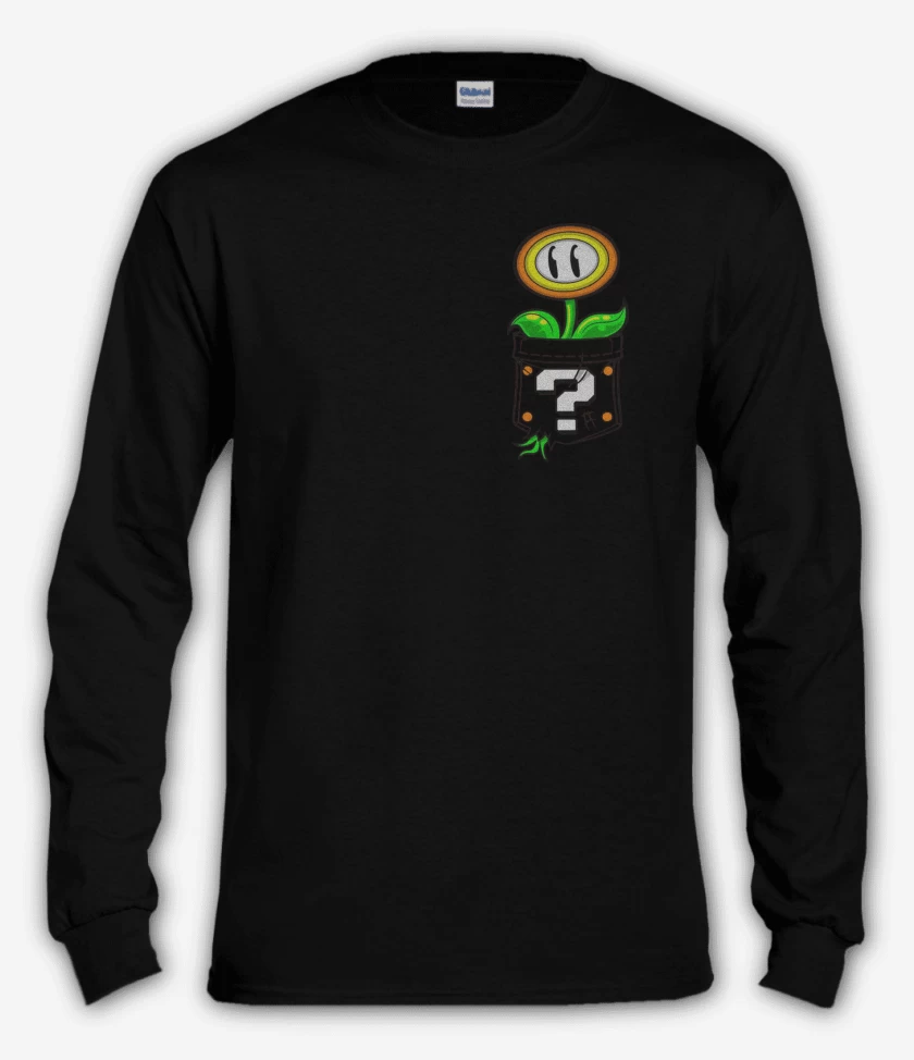Polera manga larga Negro de Super bigote Flor 