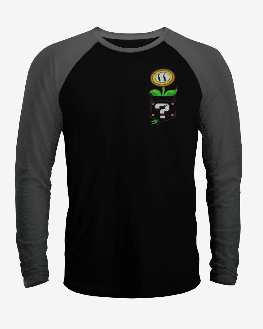 Polera Raglan Negro / Negro Heather de Super bigote Flor 