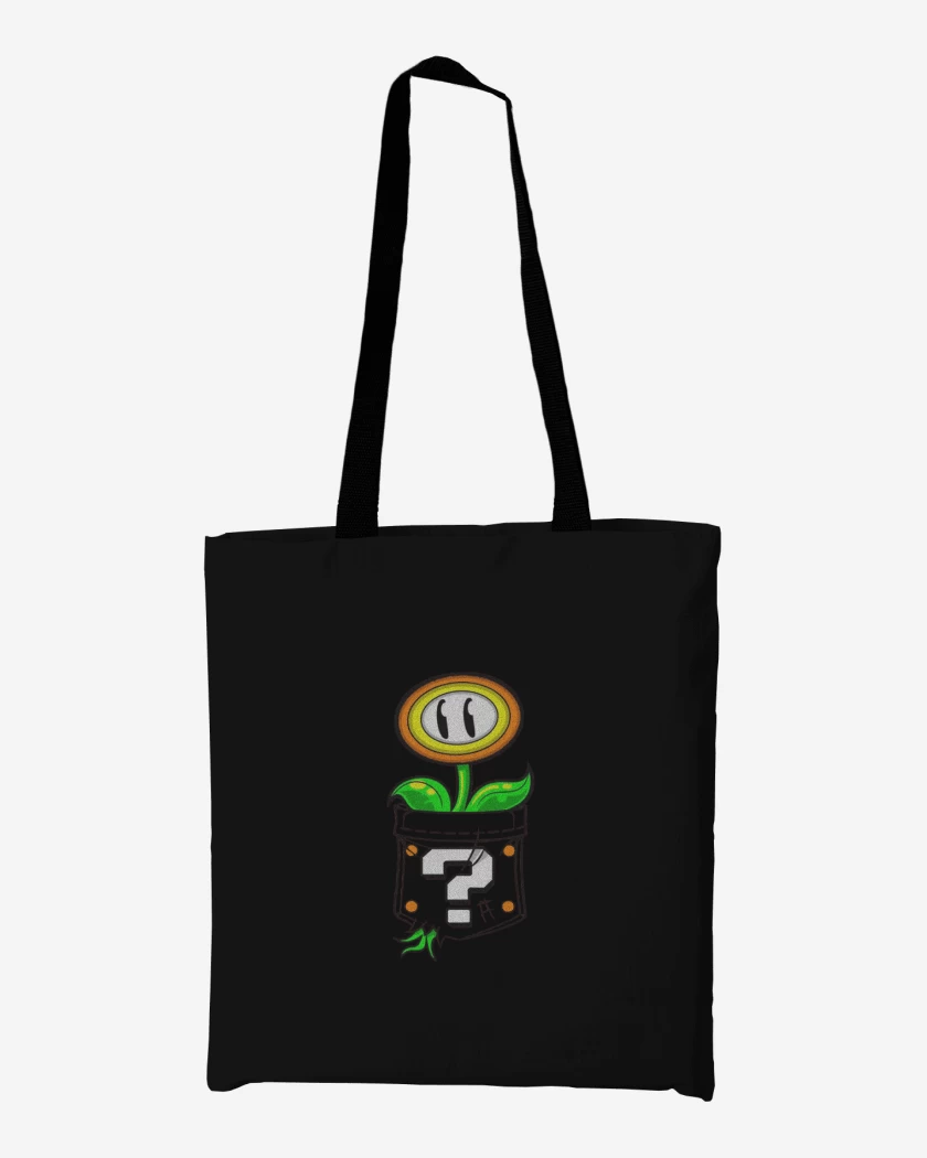 Totebag Negro de Super bigote Flor 