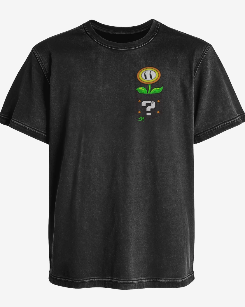 Polera desgastada Negro de Super bigote Flor 
