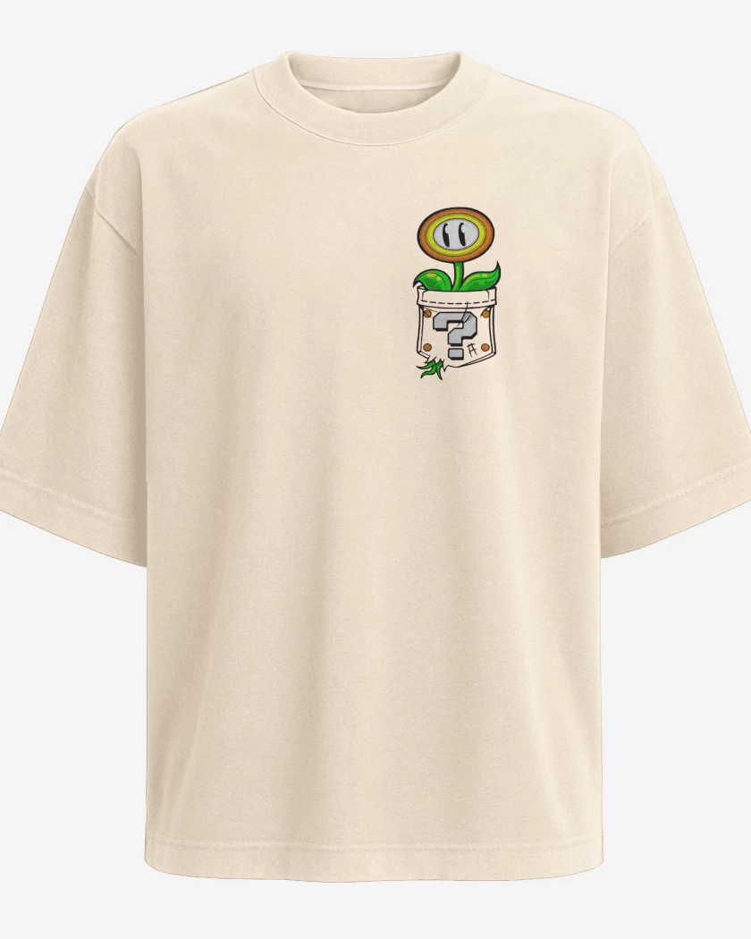 Polera Oversize Beige de Super bigote Flor 