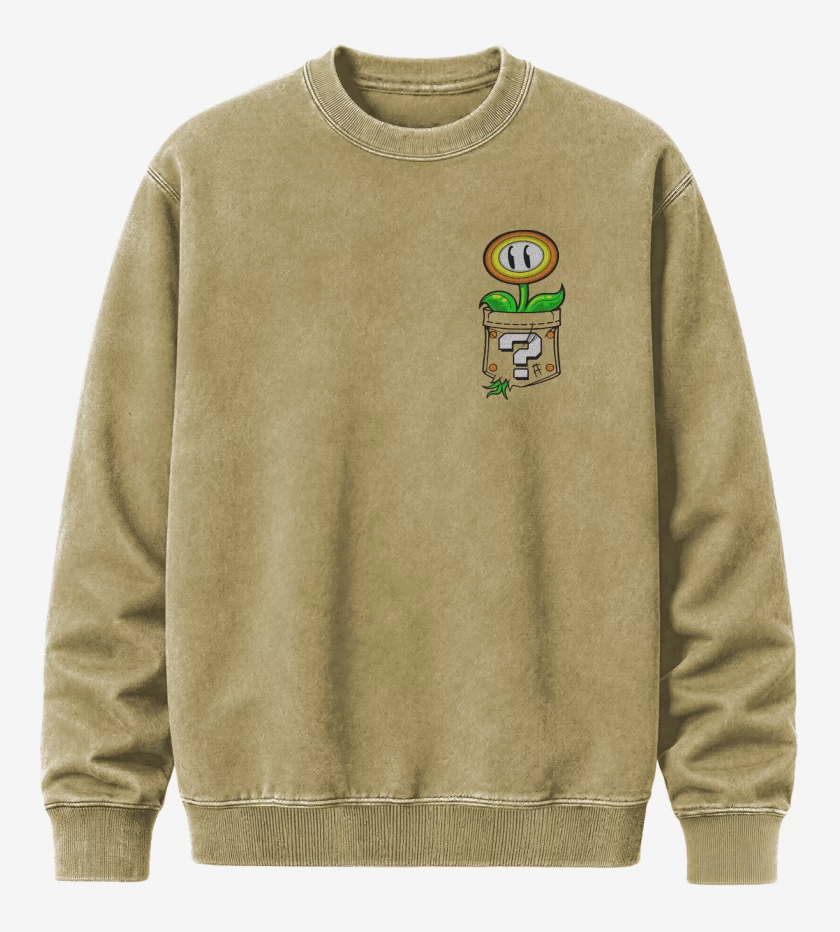 Poleron Polo Acid Wash Beige de Super bigote Flor 