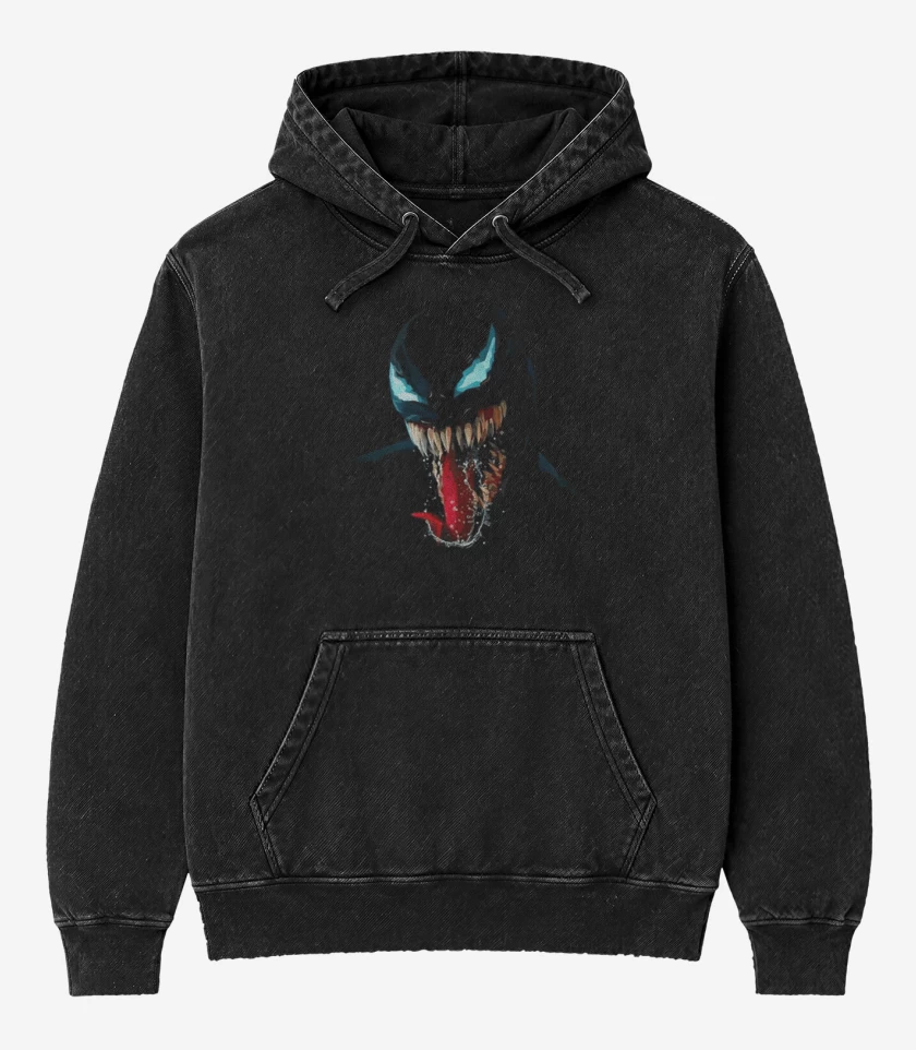 Poleron Canguro Acid Wash Negro de venom 6 