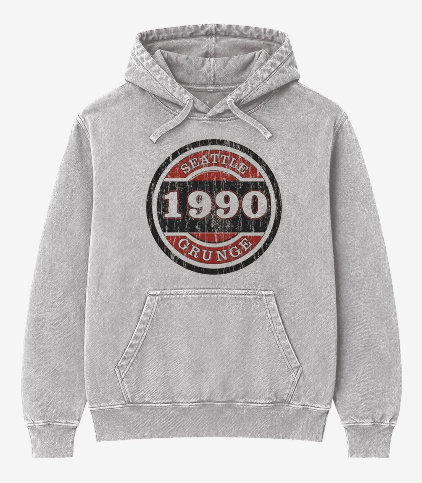 Poleron Canguro Acid Wash Gris Melange de grunge 1990