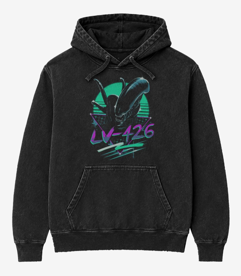 Poleron Canguro Acid Wash Negro de Alieen