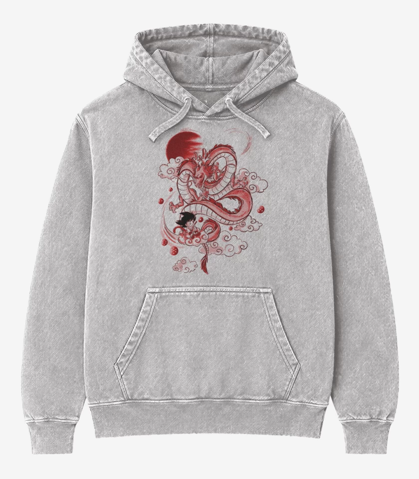 Poleron Canguro Acid Wash Gris Melange de Goku friend