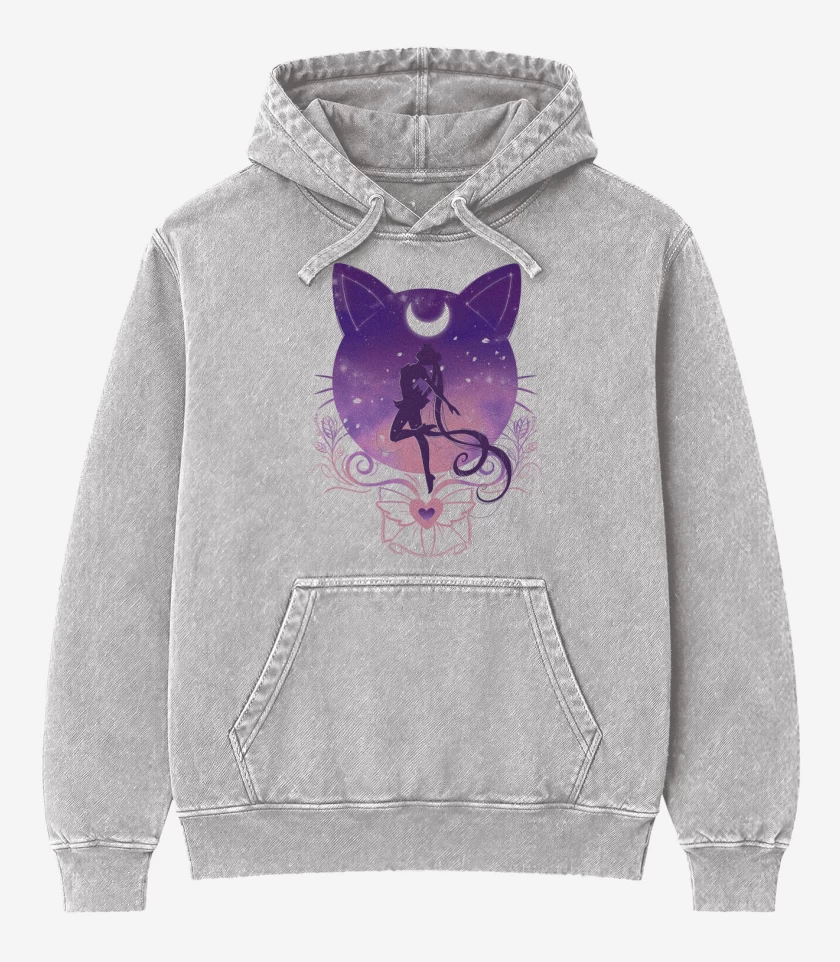 Poleron Canguro Acid Wash Gris Melange de Sailor moon